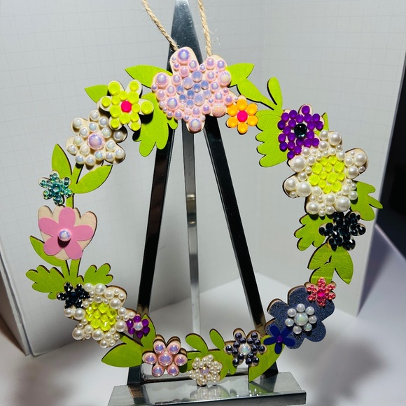Die-Cut Wood Floral Wreath (Hand beaded and painted) - Picture 1 of 2
